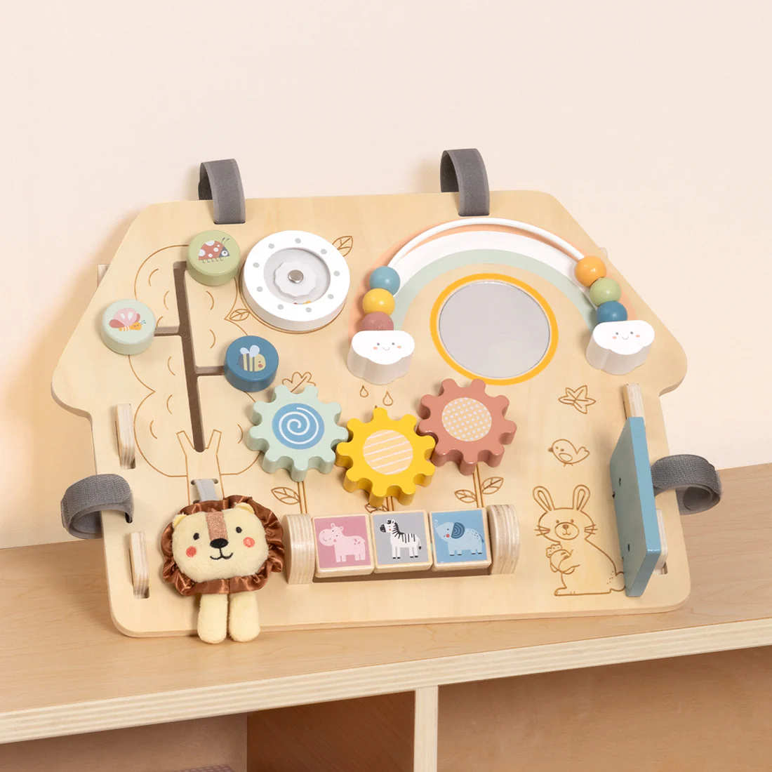 2-in-1 აქტივობის დაფა – ხის საგანმანათლებლო სათამაშო