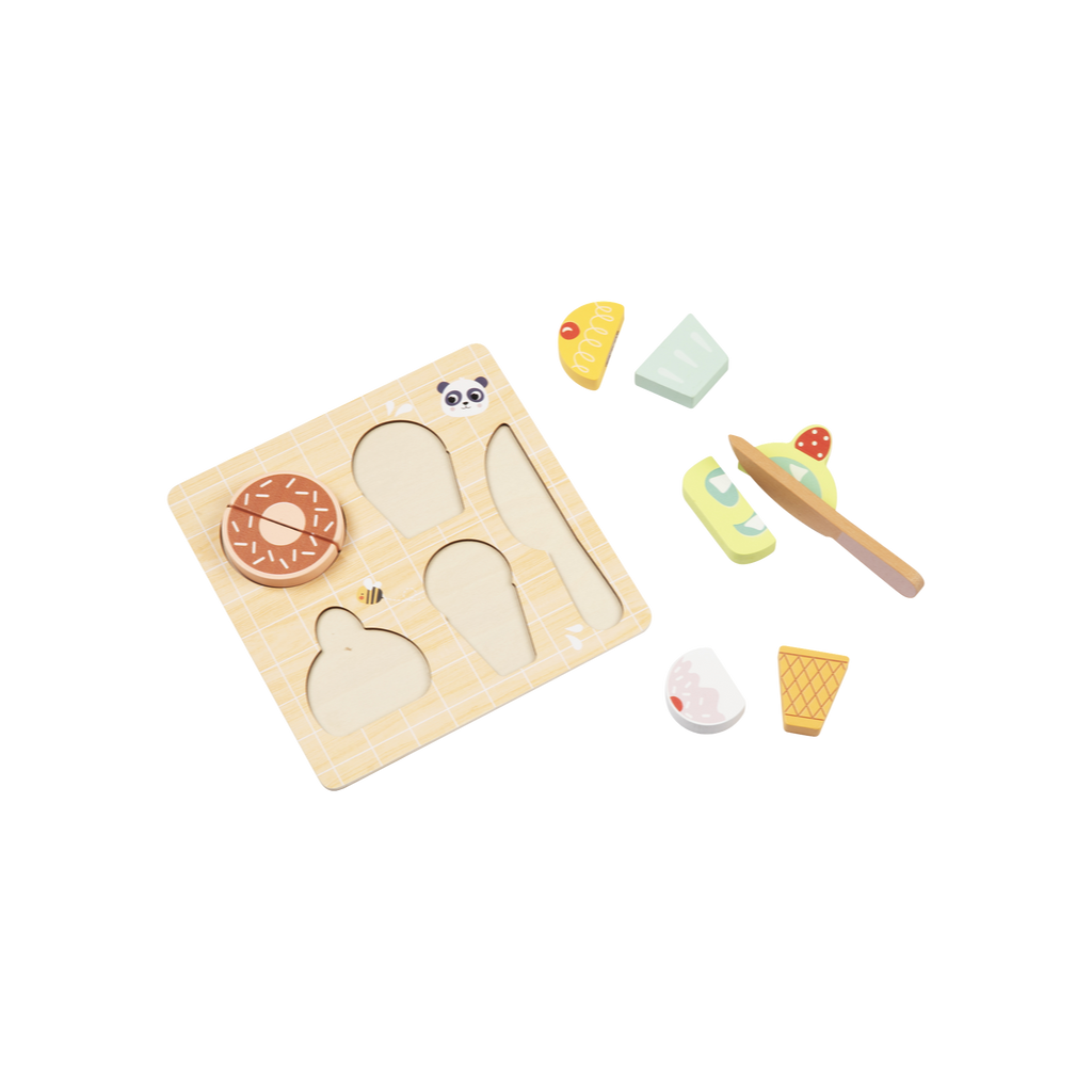 დესერტის დასაჭრელი – ხის როლური სათამაშო ნაკრები