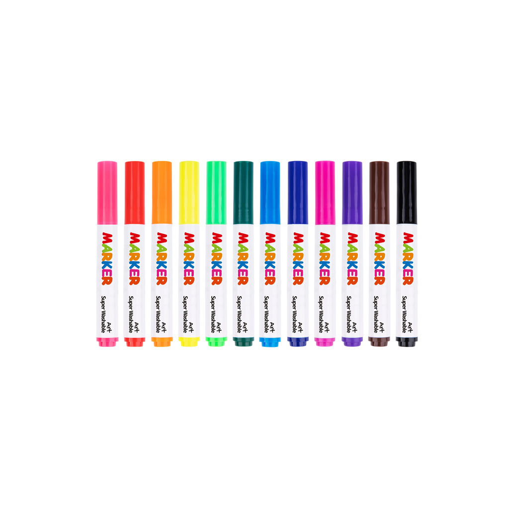 ადვილად რეცხვადი ფერადი მარკერები — 12 ფერი