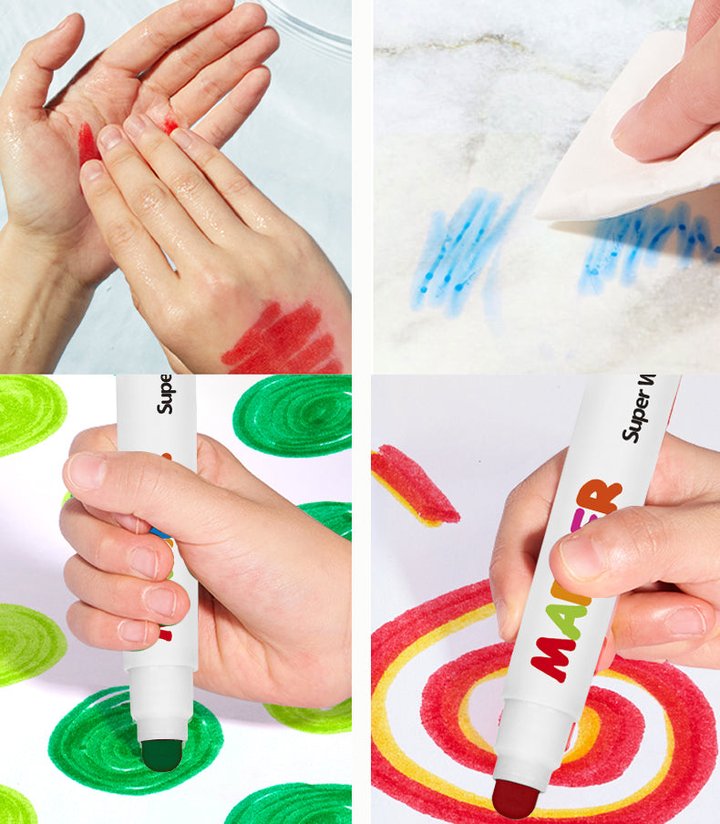 ადვილად რეცხვადი ფერადი მარკერები — 12 ფერი