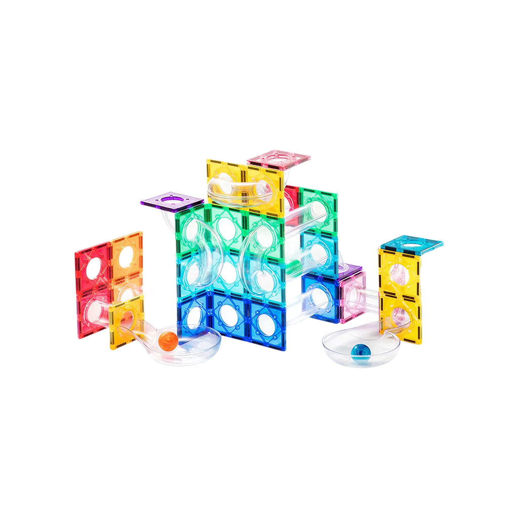 Colorful Magnetic Tiles – Marble Run 100PCS — „მაგნიტური კონსტრუქტორი ბურთის ტრასით“