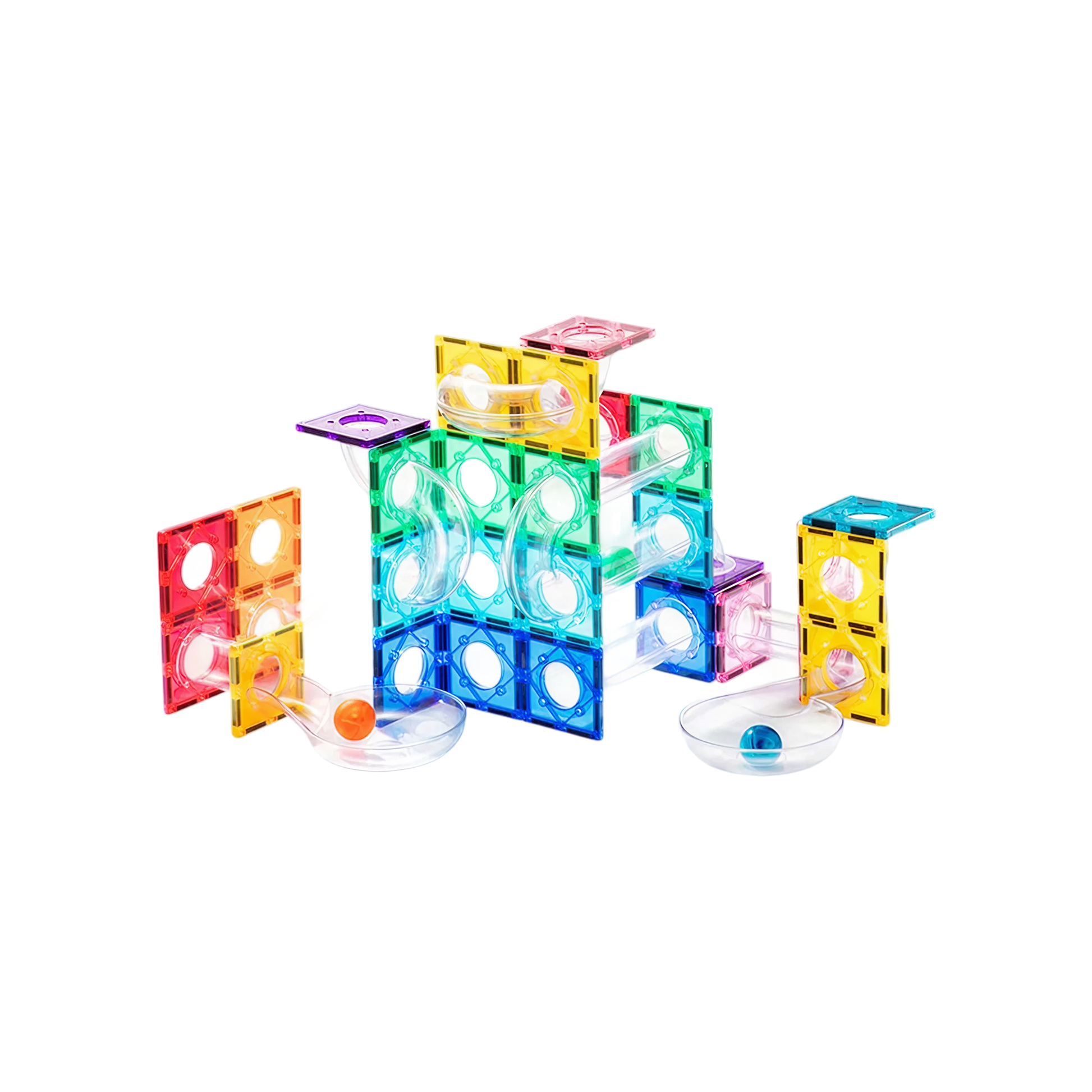 Colorful Magnetic Tiles – Marble Run 100PCS — „მაგნიტური კონსტრუქტორი ბურთის ტრასით“