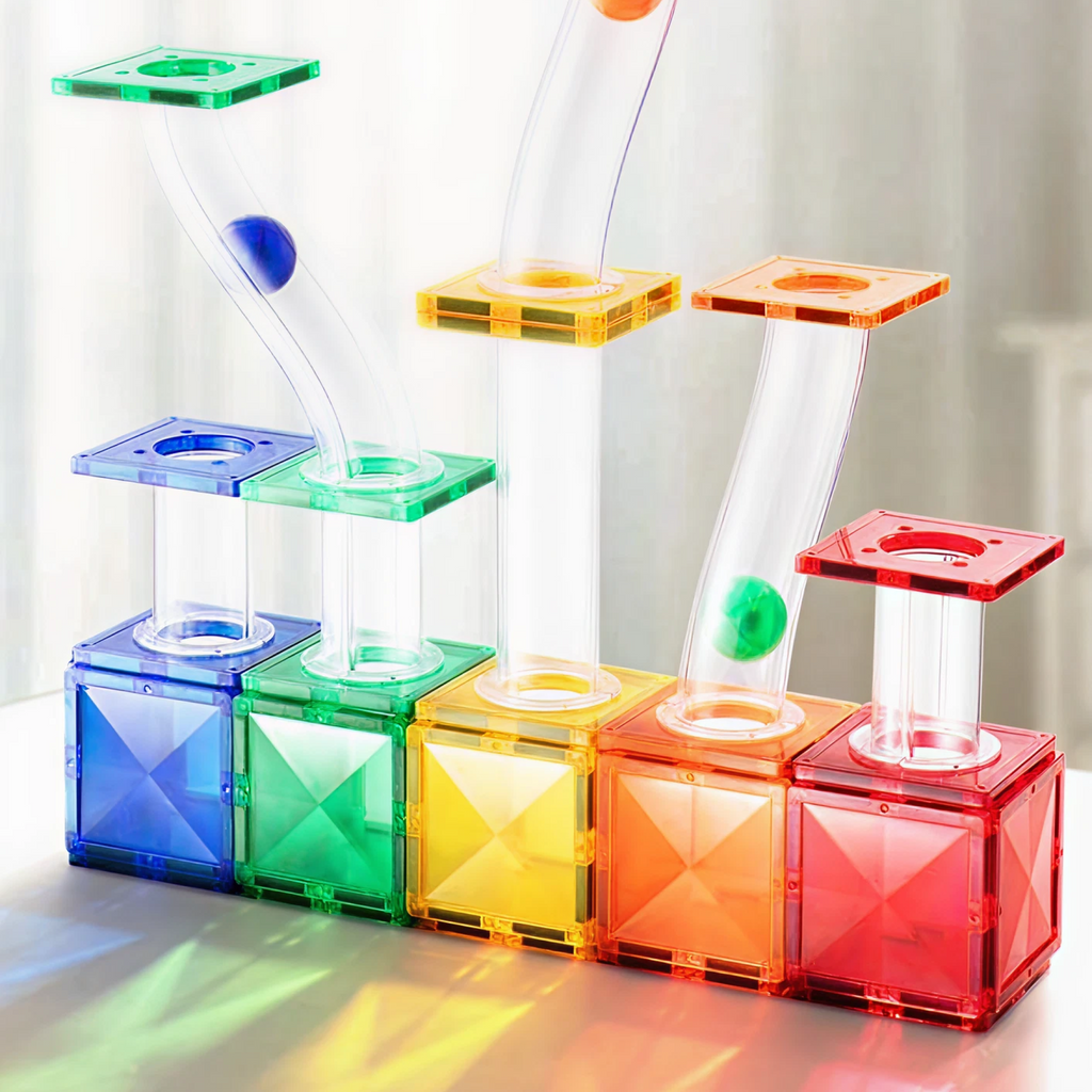 Colorful Magnetic Tiles – Marble Run 100PCS — „მაგნიტური კონსტრუქტორი ბურთის ტრასით“