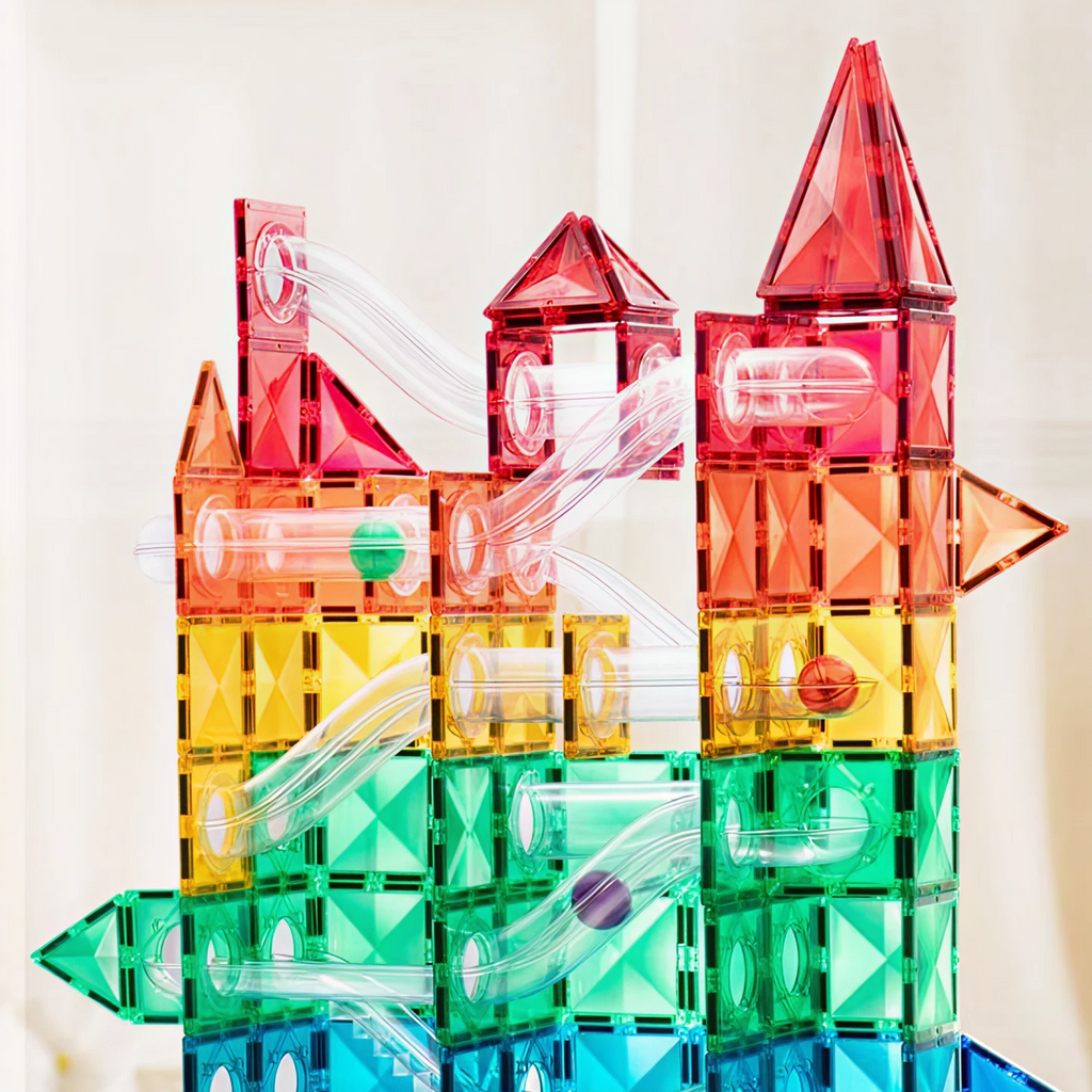 Colorful Magnetic Tiles – Marble Run 100PCS — „მაგნიტური კონსტრუქტორი ბურთის ტრასით“