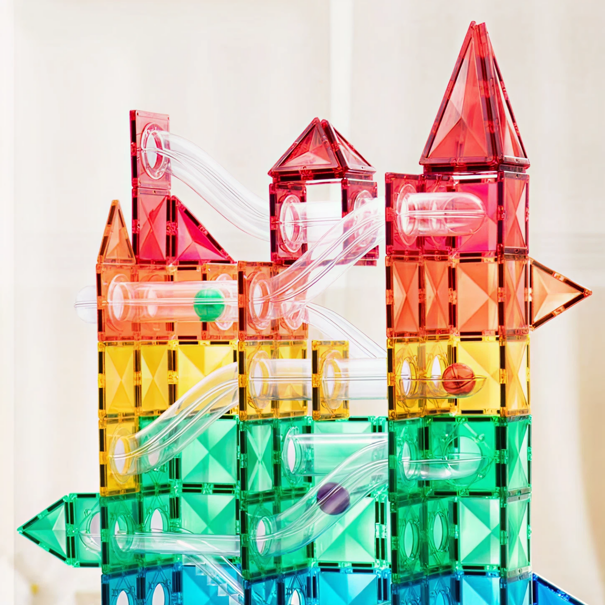 Colorful Magnetic Tiles – Marble Run 100PCS — „მაგნიტური კონსტრუქტორი ბურთის ტრასით“