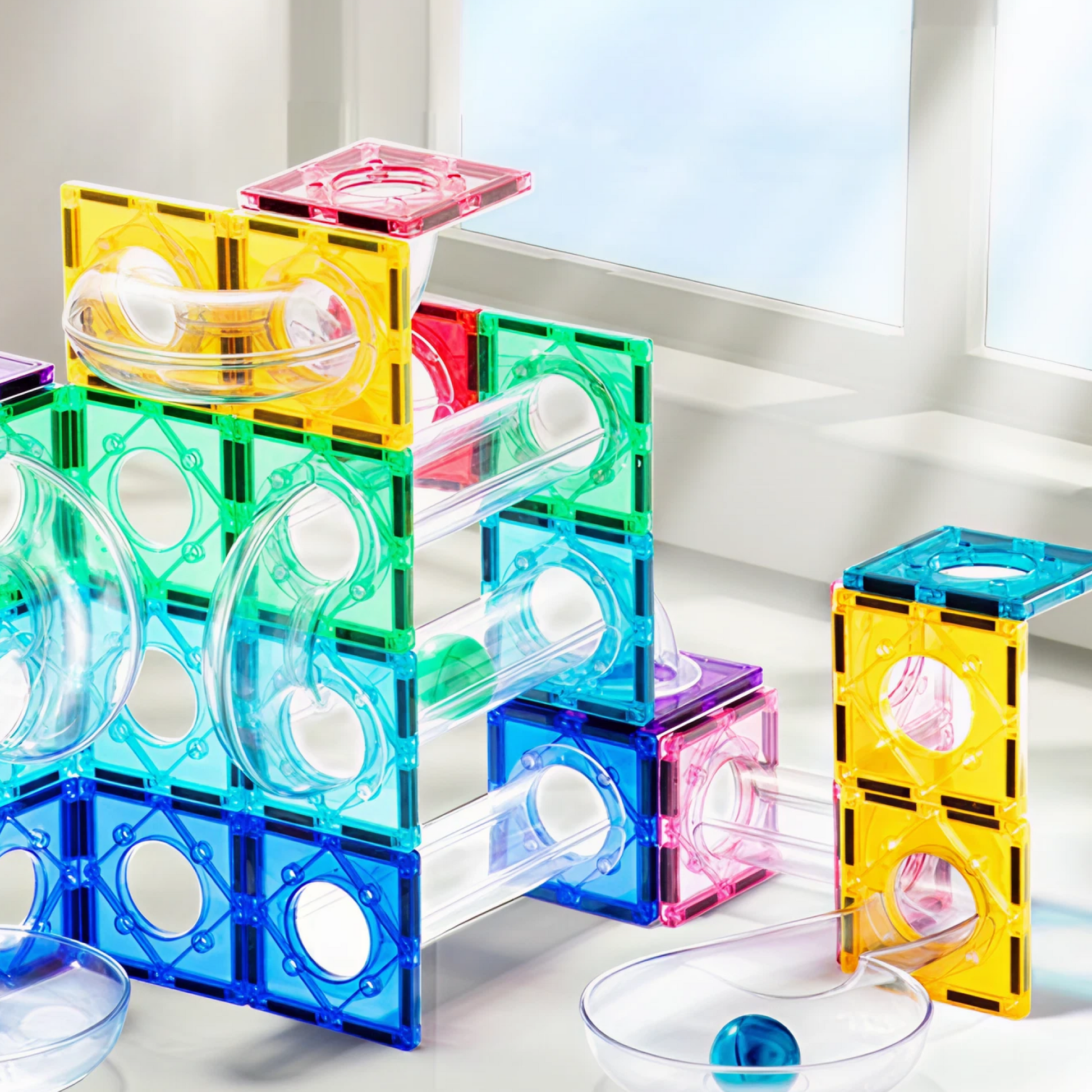 Colorful Magnetic Tiles – Marble Run 100PCS — „მაგნიტური კონსტრუქტორი ბურთის ტრასით“