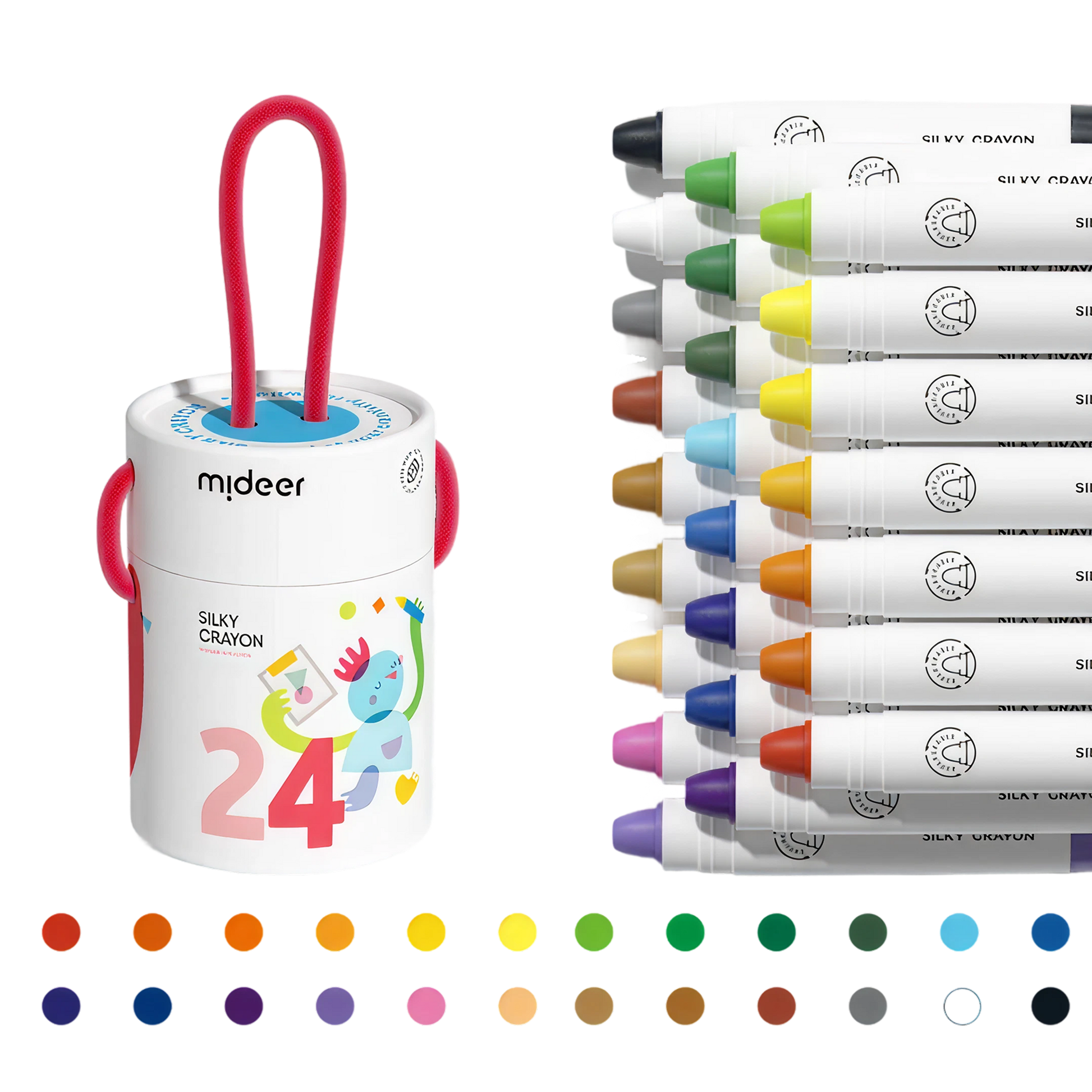 Silky Quick-dry Crayons – Colorful Bucket 24 Colors — „სწრაფად შრობის ფანქრები 24 ფერი“