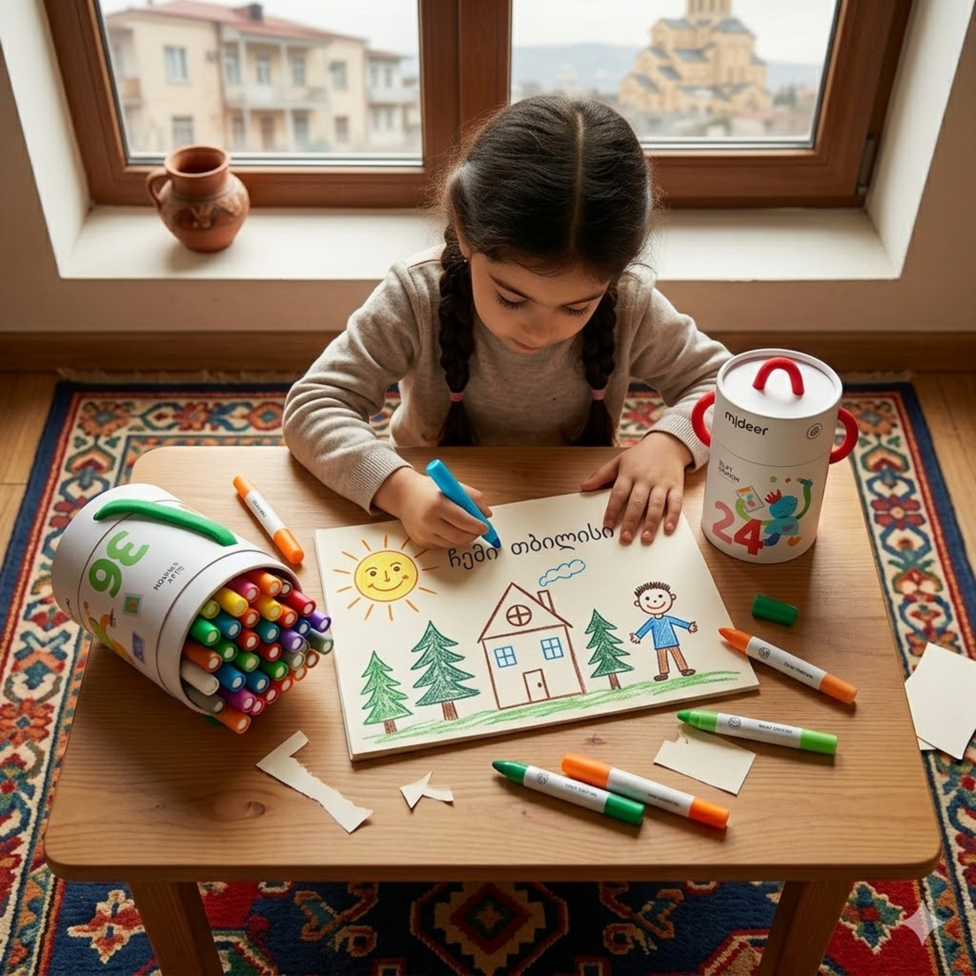 Silky Quick-dry Crayons – Colorful Bucket 24 Colors — „სწრაფად შრობის ფანქრები 24 ფერი“