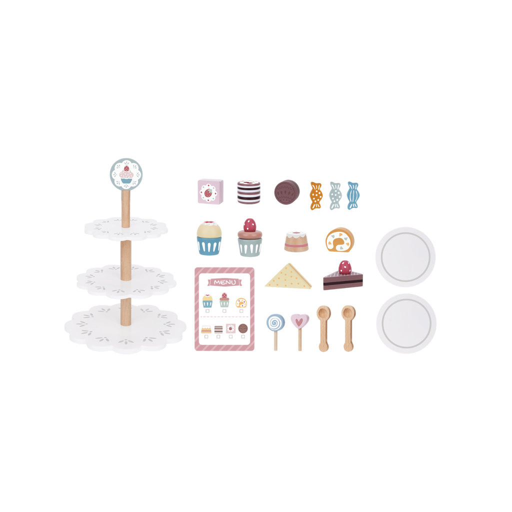 დესერტების სადგამი — ხის როლური სათამაშო კომპლექტი