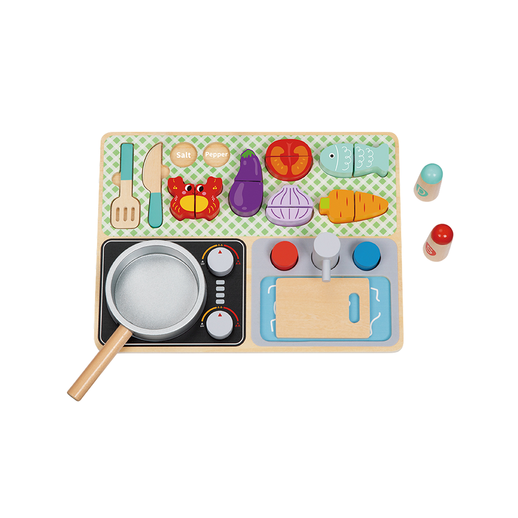 სამზარეულოს სათამაშო ნაკრები — ხის როლური კომპლექტი