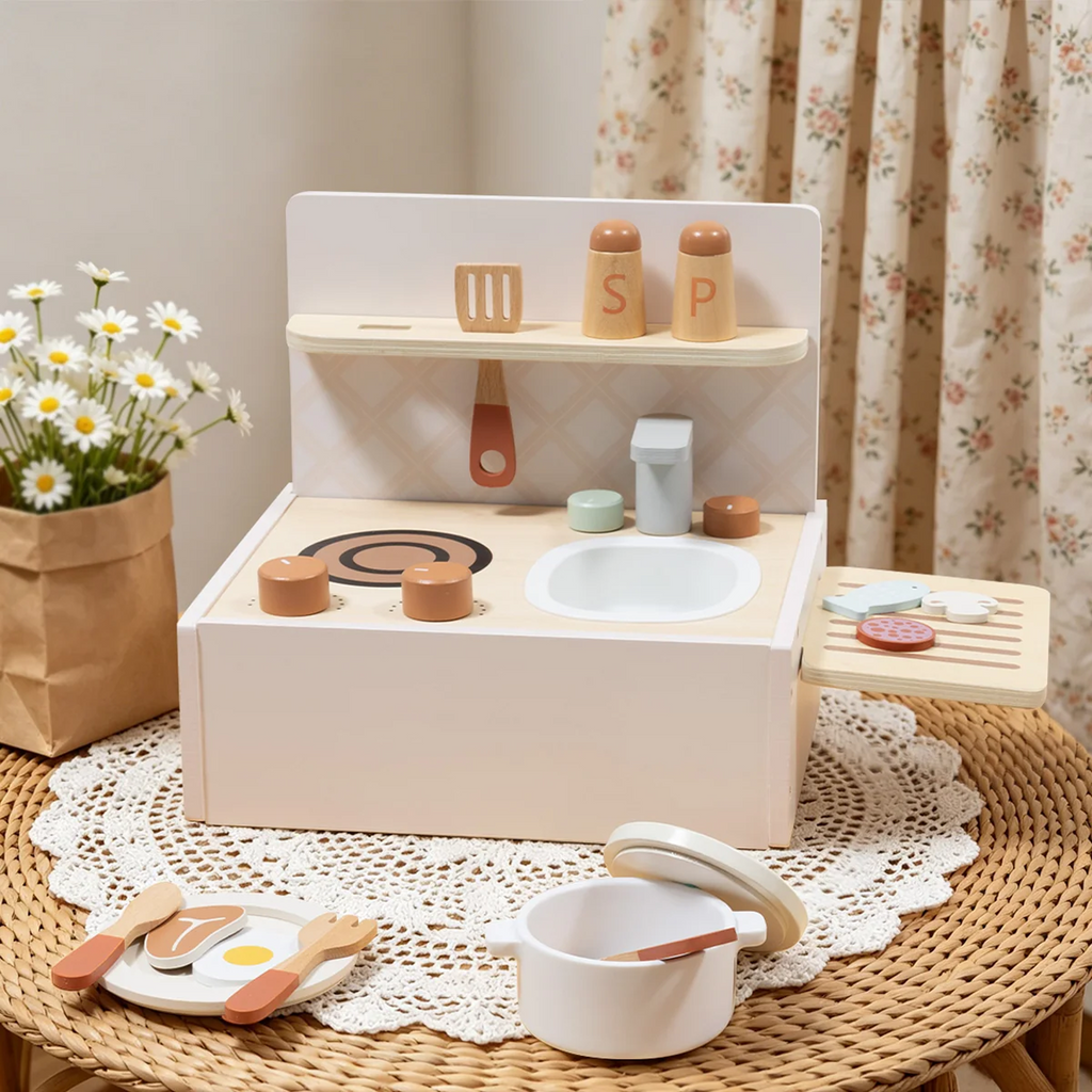 Portable Wooden Play Kitchen with Accessories