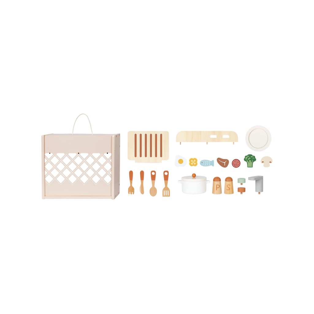 Portable Wooden Play Kitchen with Accessories