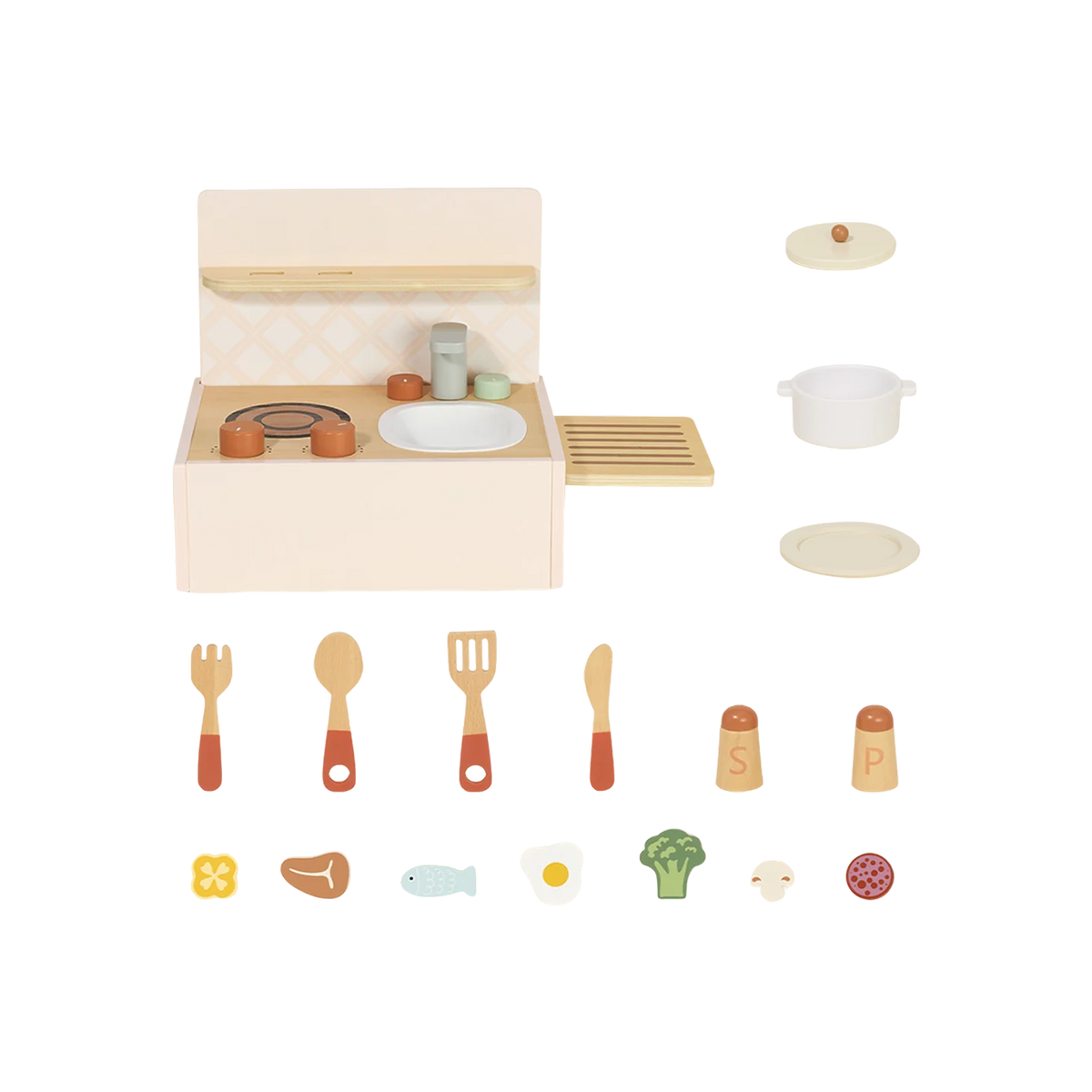 Portable Wooden Play Kitchen with Accessories