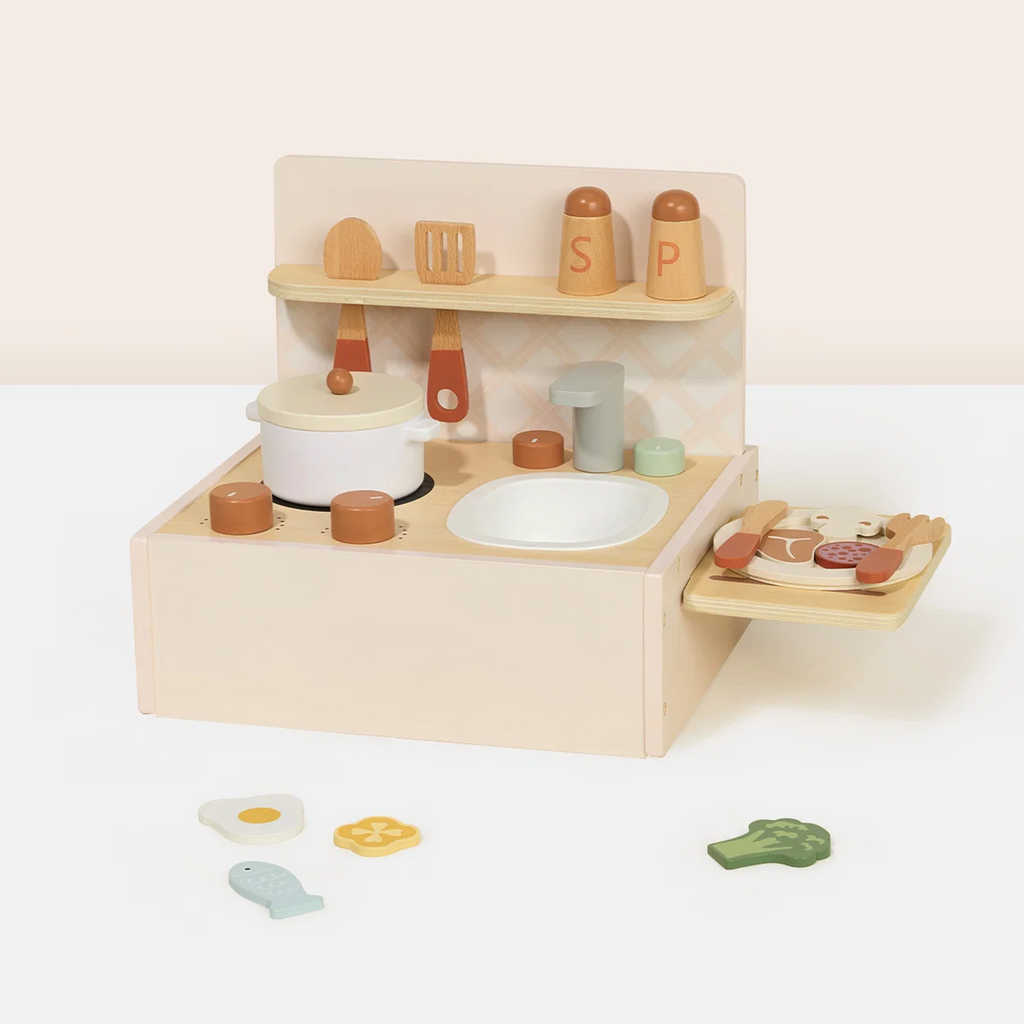 Portable Wooden Play Kitchen with Accessories