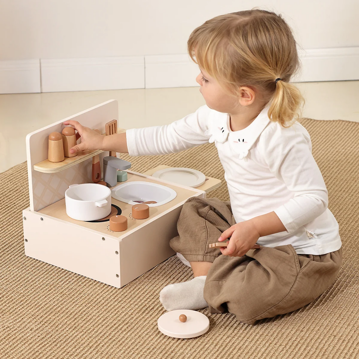 Portable Wooden Play Kitchen with Accessories
