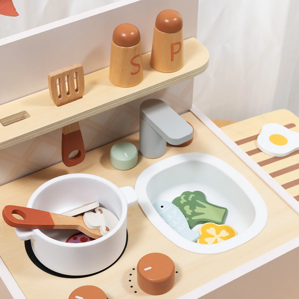 Portable Wooden Play Kitchen with Accessories
