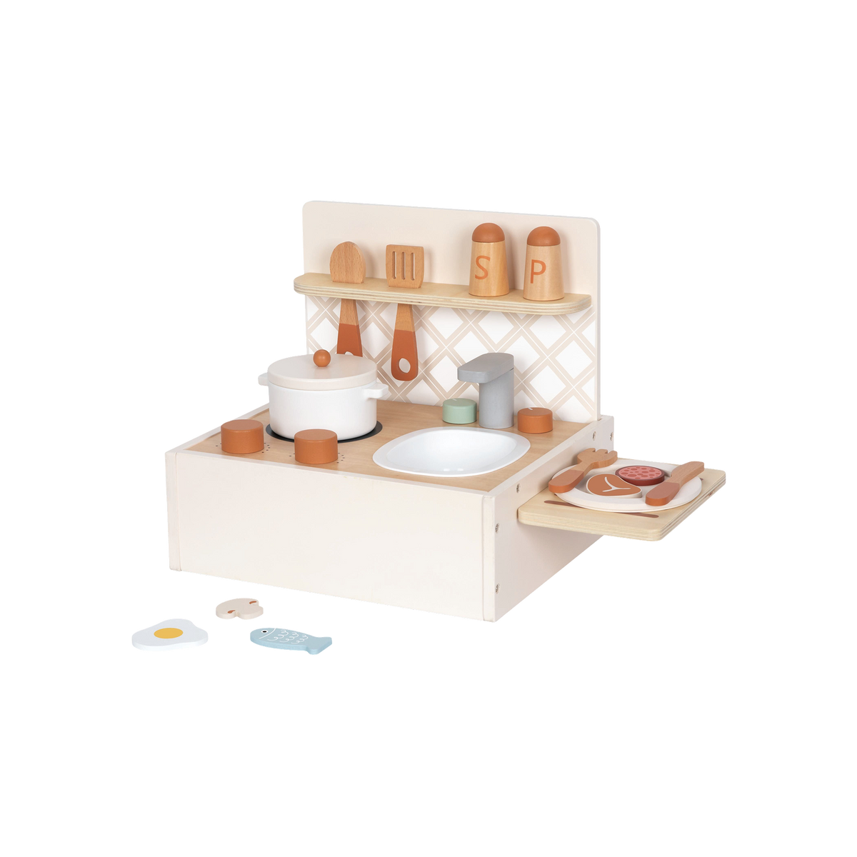 Portable Wooden Play Kitchen with Accessories