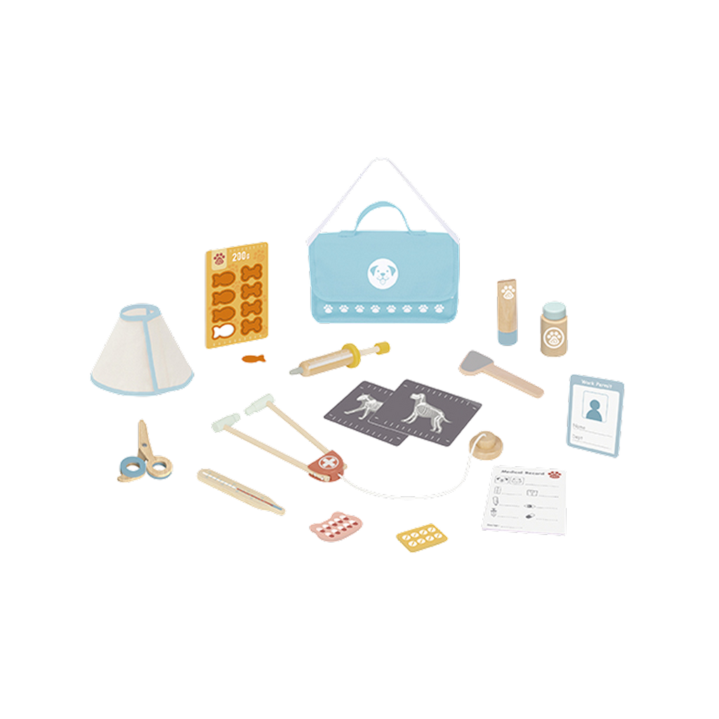 ვეტერინარის სათამაშო ნაკრები – ხის სცენური კომპლექტი