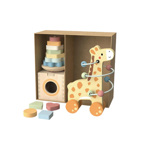 3-ინ-1 ჟირაფის ყუთი – ხის საგანმანათლებლო ნაკრები