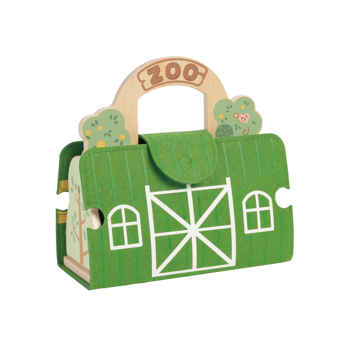 Portable Zoo Playset with Wooden Animals