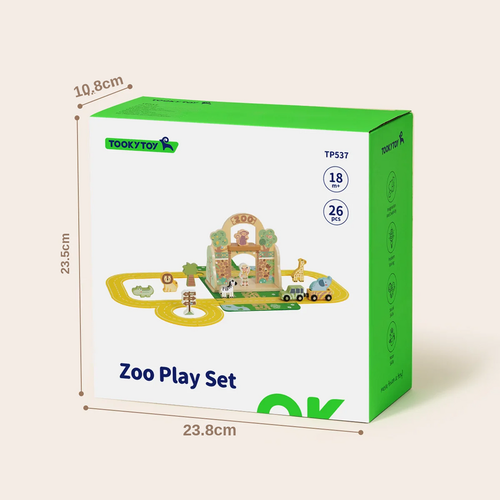 Portable Zoo Playset with Wooden Animals