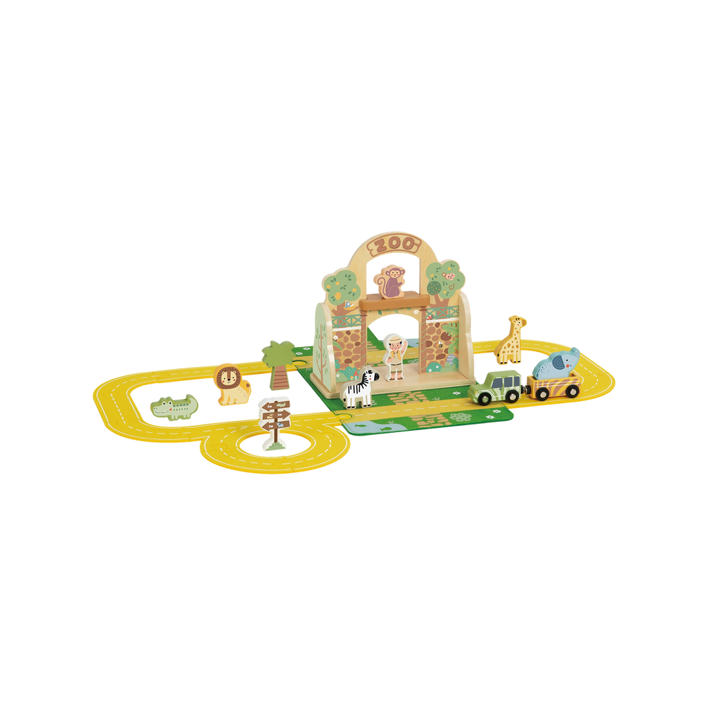 Portable Zoo Playset with Wooden Animals