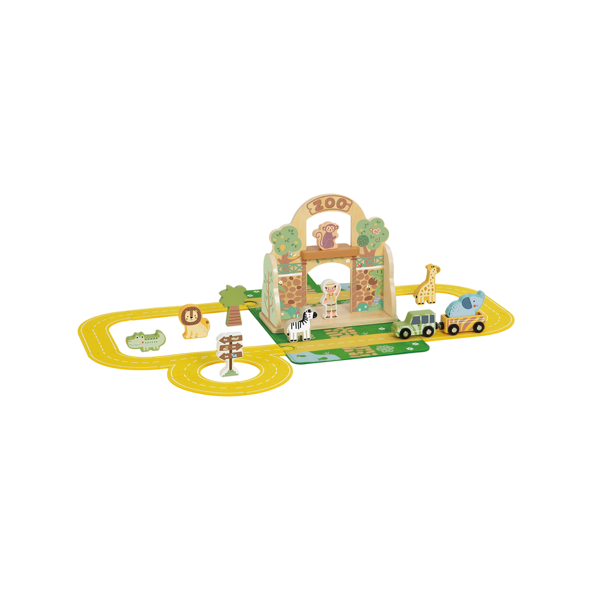 Portable Zoo Playset with Wooden Animals