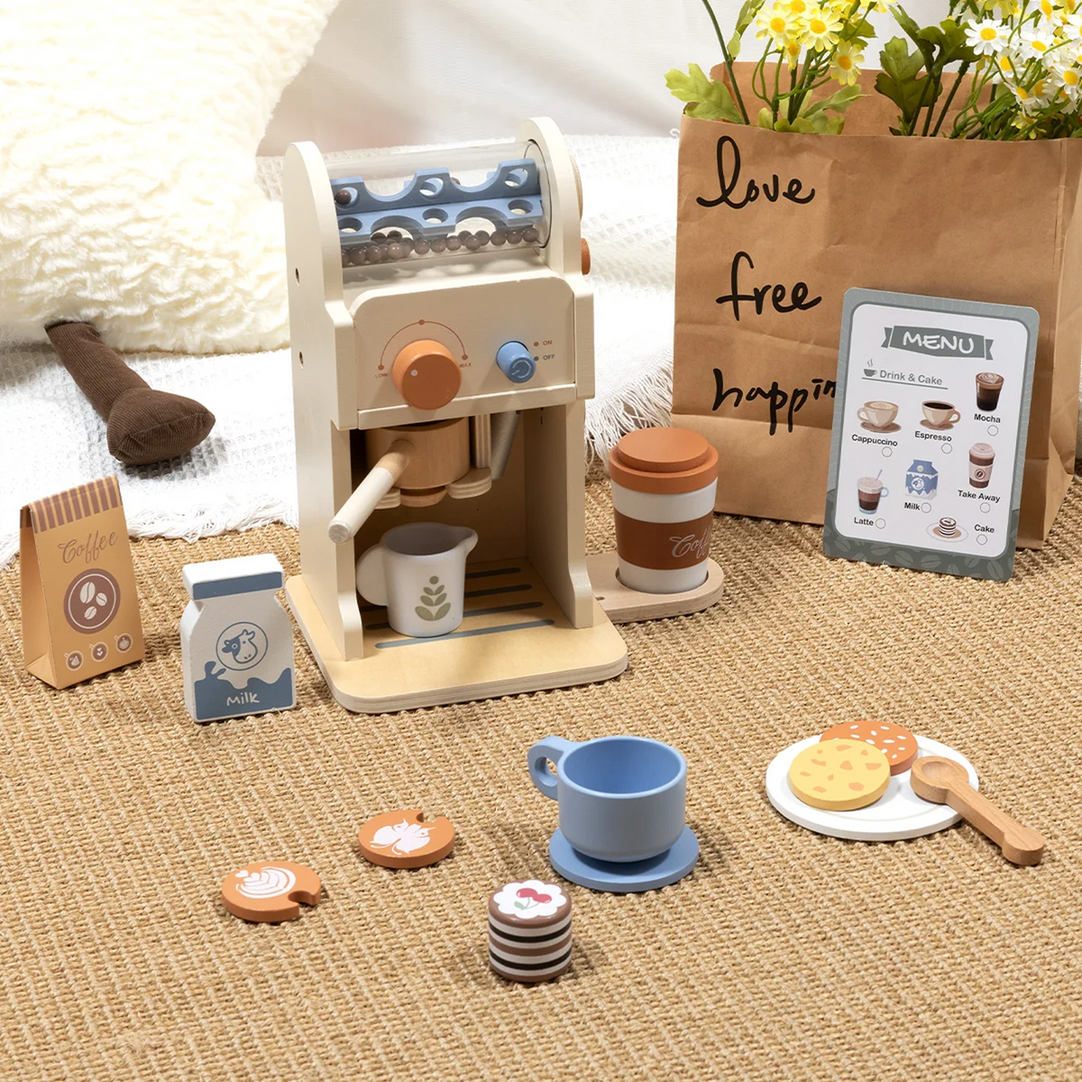 Wooden Toy Coffee Machine with Accessories