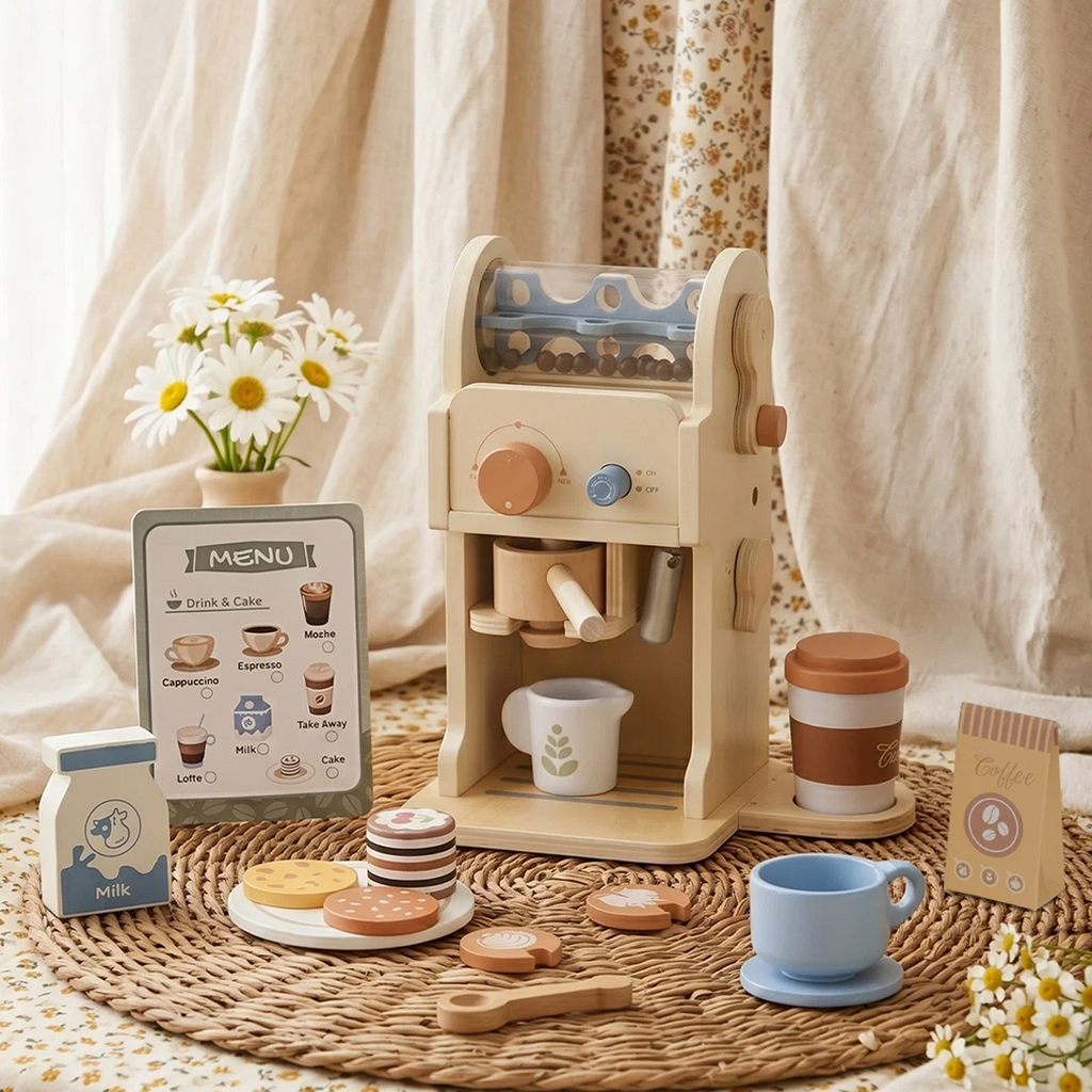 Wooden Toy Coffee Machine with Accessories
