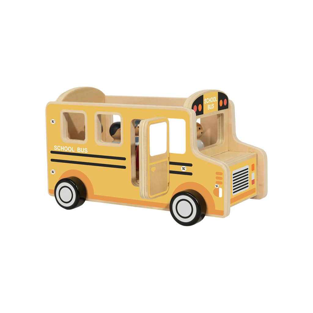 Wooden School Bus with Passenger Figures