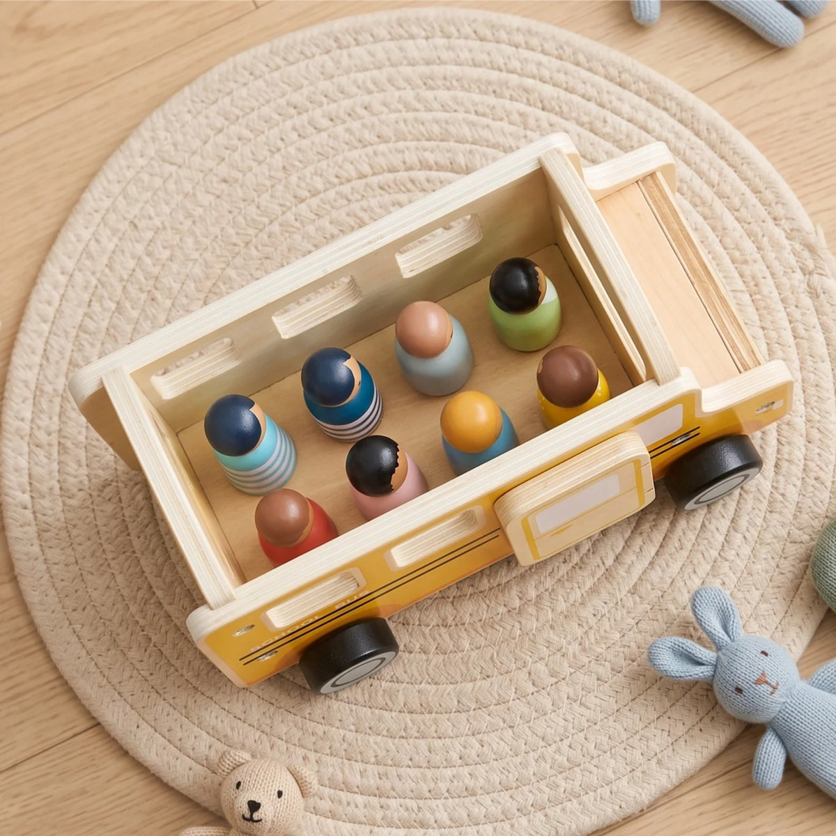 Wooden School Bus with Passenger Figures