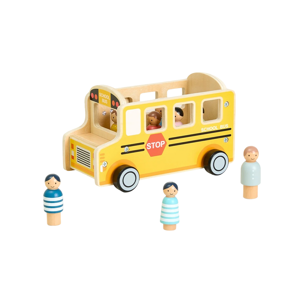 Wooden School Bus with Passenger Figures